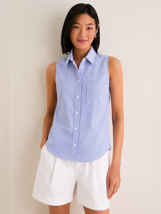 Theory Tops - Theory Hekamina Clean Stripe Sleeveless Button Front Blouse Blue White Top P/XS